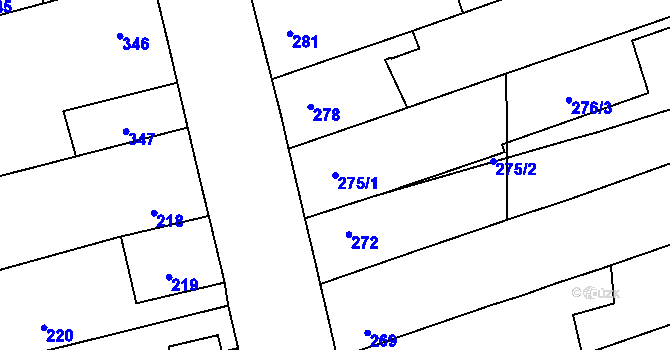 Parcela st. 275/1 v KÚ Chomoutov, Katastrální mapa