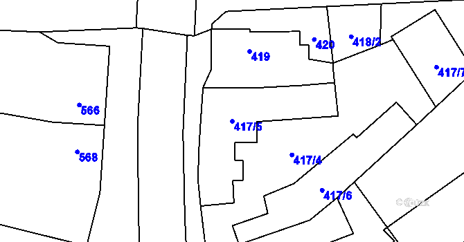 Parcela st. 417/5 v KÚ Chomoutov, Katastrální mapa