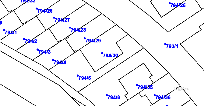 Parcela st. 794/30 v KÚ Chomoutov, Katastrální mapa