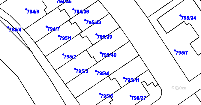 Parcela st. 795/40 v KÚ Chomoutov, Katastrální mapa