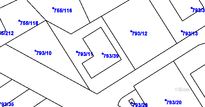 Parcela st. 793/39 v KÚ Chomoutov, Katastrální mapa