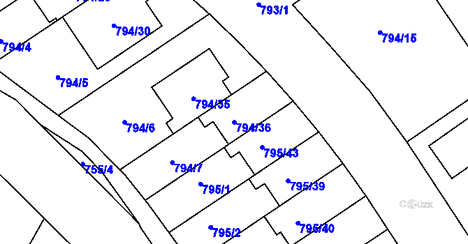 Parcela st. 794/36 v KÚ Chomoutov, Katastrální mapa