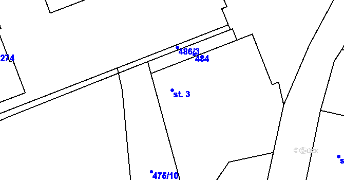 Parcela st. 3 v KÚ Chomutice, Katastrální mapa