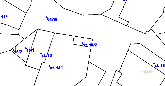 Parcela st. 14/2 v KÚ Chomutice, Katastrální mapa