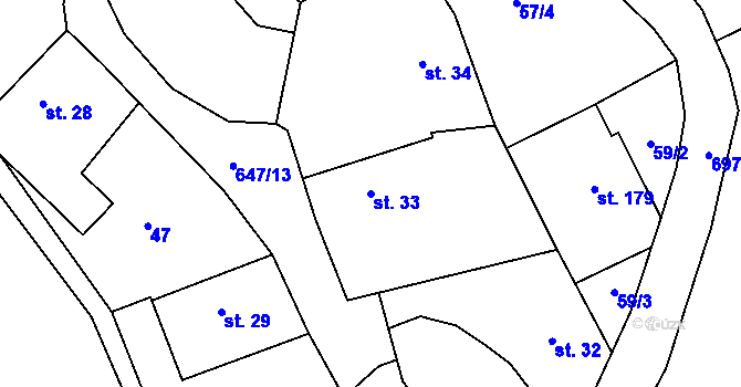 Parcela st. 33 v KÚ Chomutice, Katastrální mapa