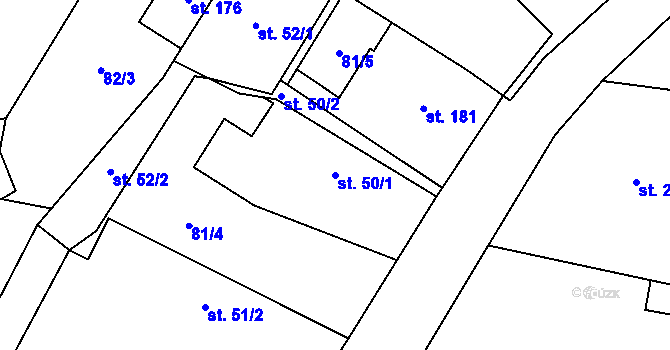 Parcela st. 50/1 v KÚ Chomutice, Katastrální mapa