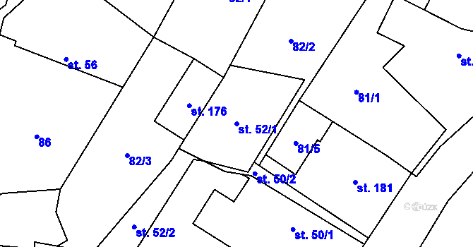 Parcela st. 52/1 v KÚ Chomutice, Katastrální mapa