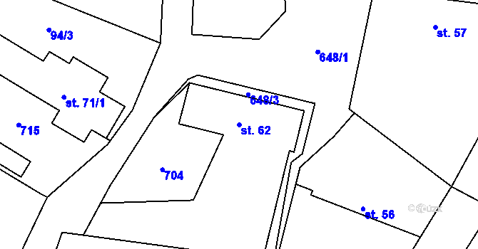 Parcela st. 62 v KÚ Chomutice, Katastrální mapa