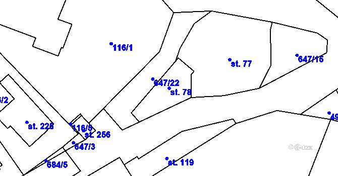 Parcela st. 78 v KÚ Chomutice, Katastrální mapa