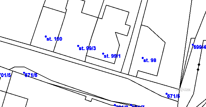 Parcela st. 99/1 v KÚ Chomutice, Katastrální mapa