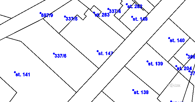 Parcela st. 147 v KÚ Chomutice, Katastrální mapa