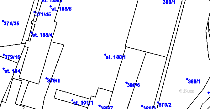 Parcela st. 188/1 v KÚ Chomutice, Katastrální mapa
