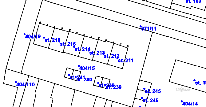 Parcela st. 212 v KÚ Chomutice, Katastrální mapa