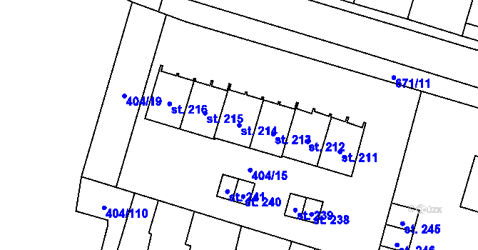 Parcela st. 214 v KÚ Chomutice, Katastrální mapa