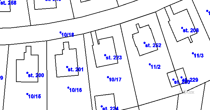 Parcela st. 223 v KÚ Chomutice, Katastrální mapa