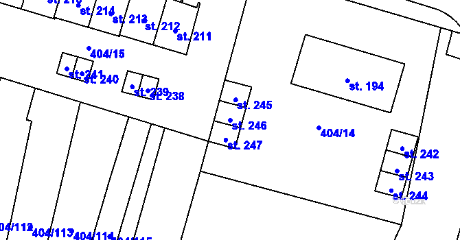 Parcela st. 246 v KÚ Chomutice, Katastrální mapa