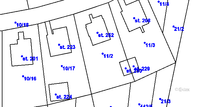 Parcela st. 11/2 v KÚ Chomutice, Katastrální mapa