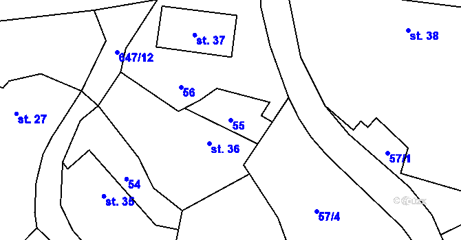 Parcela st. 55 v KÚ Chomutice, Katastrální mapa