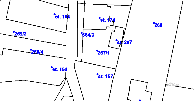 Parcela st. 267/1 v KÚ Chomutice, Katastrální mapa