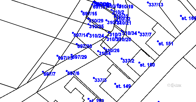 Parcela st. 310/4 v KÚ Chomutice, Katastrální mapa