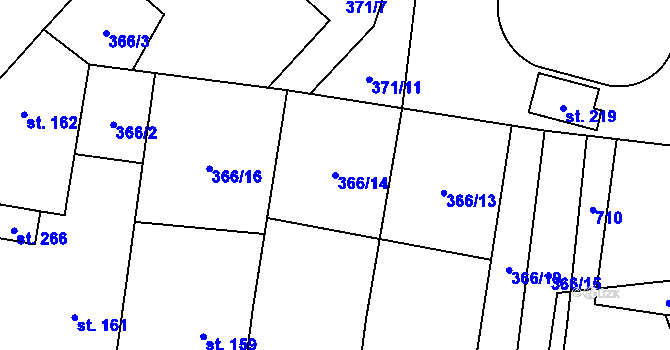 Parcela st. 366/14 v KÚ Chomutice, Katastrální mapa