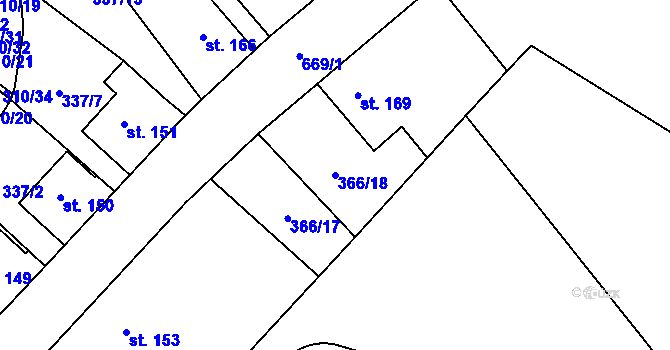 Parcela st. 366/18 v KÚ Chomutice, Katastrální mapa