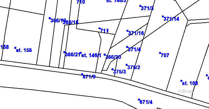 Parcela st. 366/20 v KÚ Chomutice, Katastrální mapa