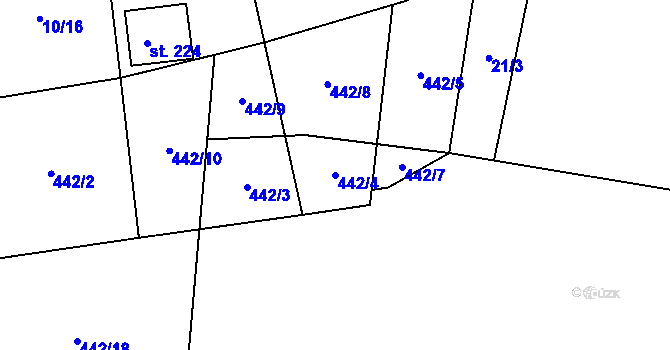 Parcela st. 442/4 v KÚ Chomutice, Katastrální mapa