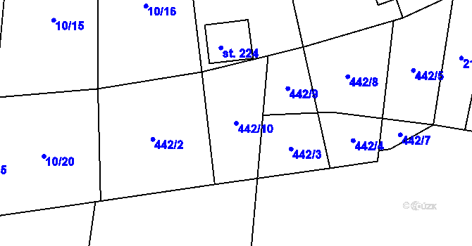 Parcela st. 442/10 v KÚ Chomutice, Katastrální mapa