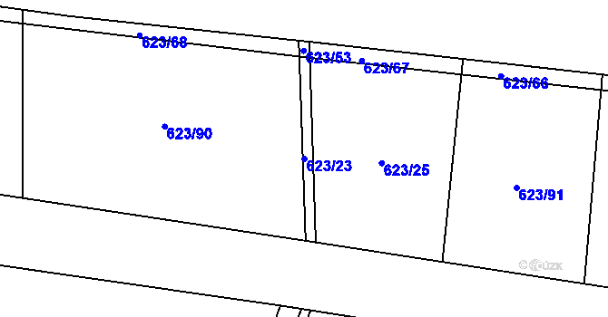 Parcela st. 623/23 v KÚ Chomutice, Katastrální mapa