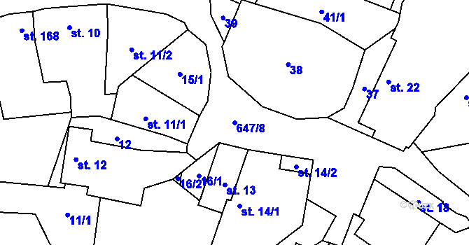 Parcela st. 647/8 v KÚ Chomutice, Katastrální mapa