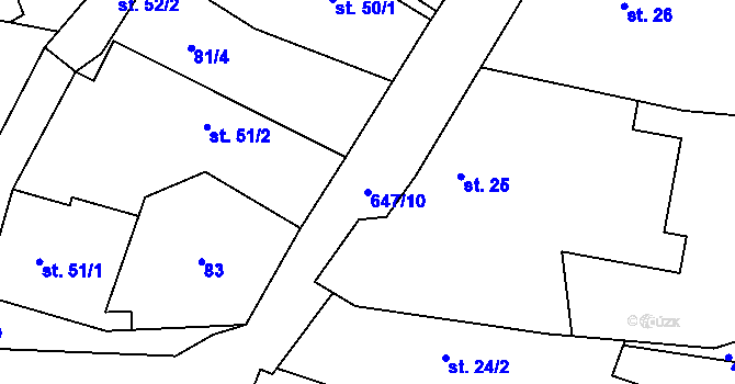 Parcela st. 647/10 v KÚ Chomutice, Katastrální mapa