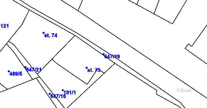 Parcela st. 647/19 v KÚ Chomutice, Katastrální mapa
