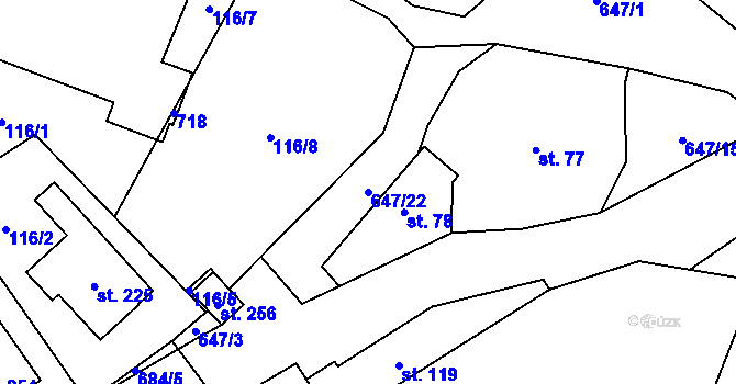 Parcela st. 647/22 v KÚ Chomutice, Katastrální mapa