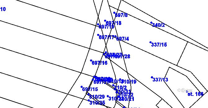 Parcela st. 697/5 v KÚ Chomutice, Katastrální mapa
