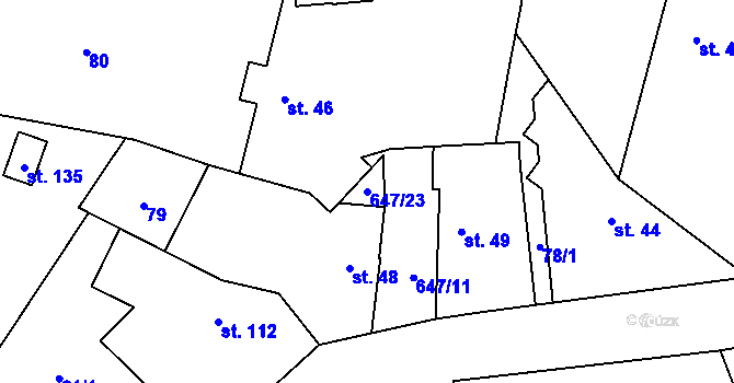 Parcela st. 647/23 v KÚ Chomutice, Katastrální mapa