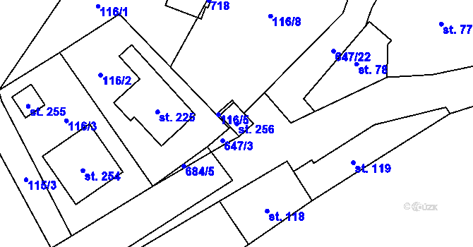 Parcela st. 256 v KÚ Chomutice, Katastrální mapa