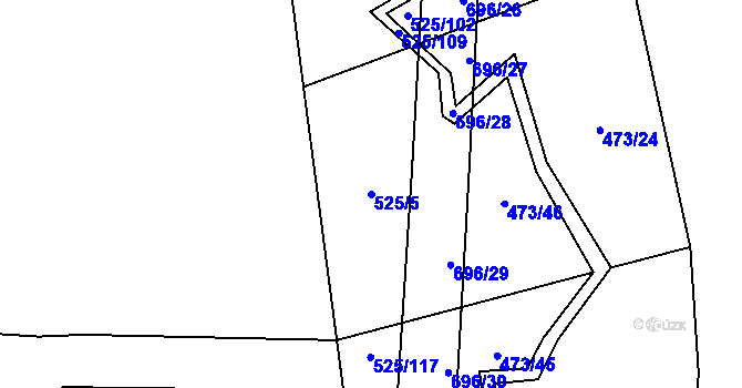 Parcela st. 525/5 v KÚ Chomutice, Katastrální mapa