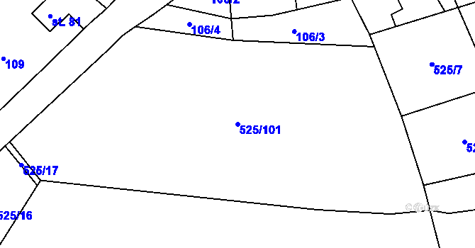 Parcela st. 525/101 v KÚ Chomutice, Katastrální mapa