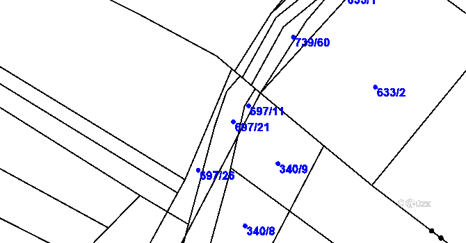 Parcela st. 697/21 v KÚ Chomutice, Katastrální mapa
