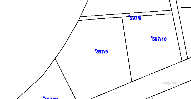 Parcela st. 597/9 v KÚ Chomutice, Katastrální mapa