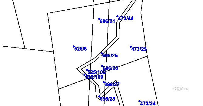 Parcela st. 696/25 v KÚ Chomutice, Katastrální mapa