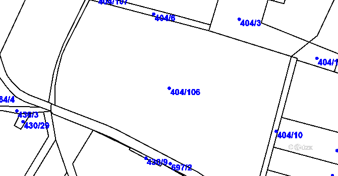 Parcela st. 404/106 v KÚ Chomutice, Katastrální mapa