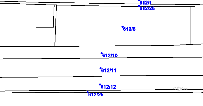 Parcela st. 612/10 v KÚ Chomutice, Katastrální mapa
