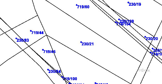 Parcela st. 230/21 v KÚ Chomutice, Katastrální mapa