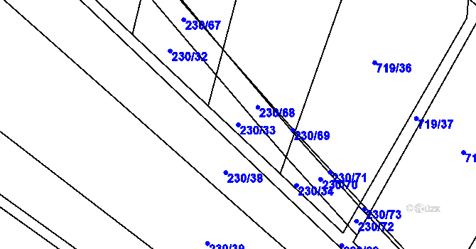 Parcela st. 230/33 v KÚ Chomutice, Katastrální mapa