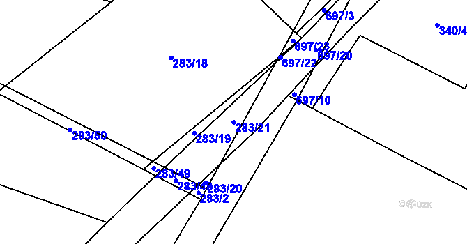 Parcela st. 283/21 v KÚ Chomutice, Katastrální mapa
