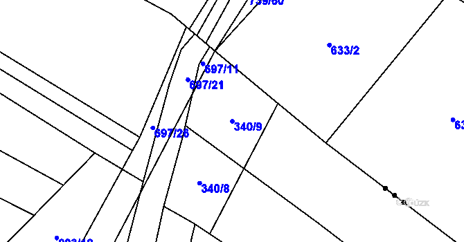 Parcela st. 340/9 v KÚ Chomutice, Katastrální mapa