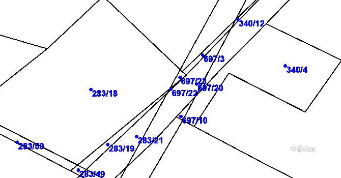 Parcela st. 697/22 v KÚ Chomutice, Katastrální mapa