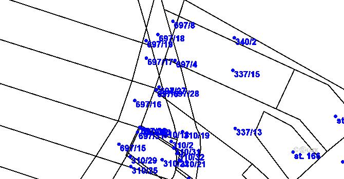 Parcela st. 697/28 v KÚ Chomutice, Katastrální mapa